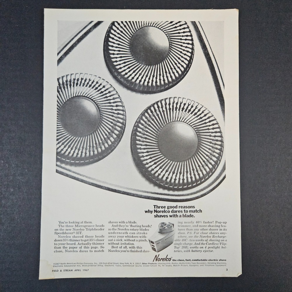1967 Norelco Microgroove Tripleheader Speedshaver 35T Razor Vintage Print‎ Ad